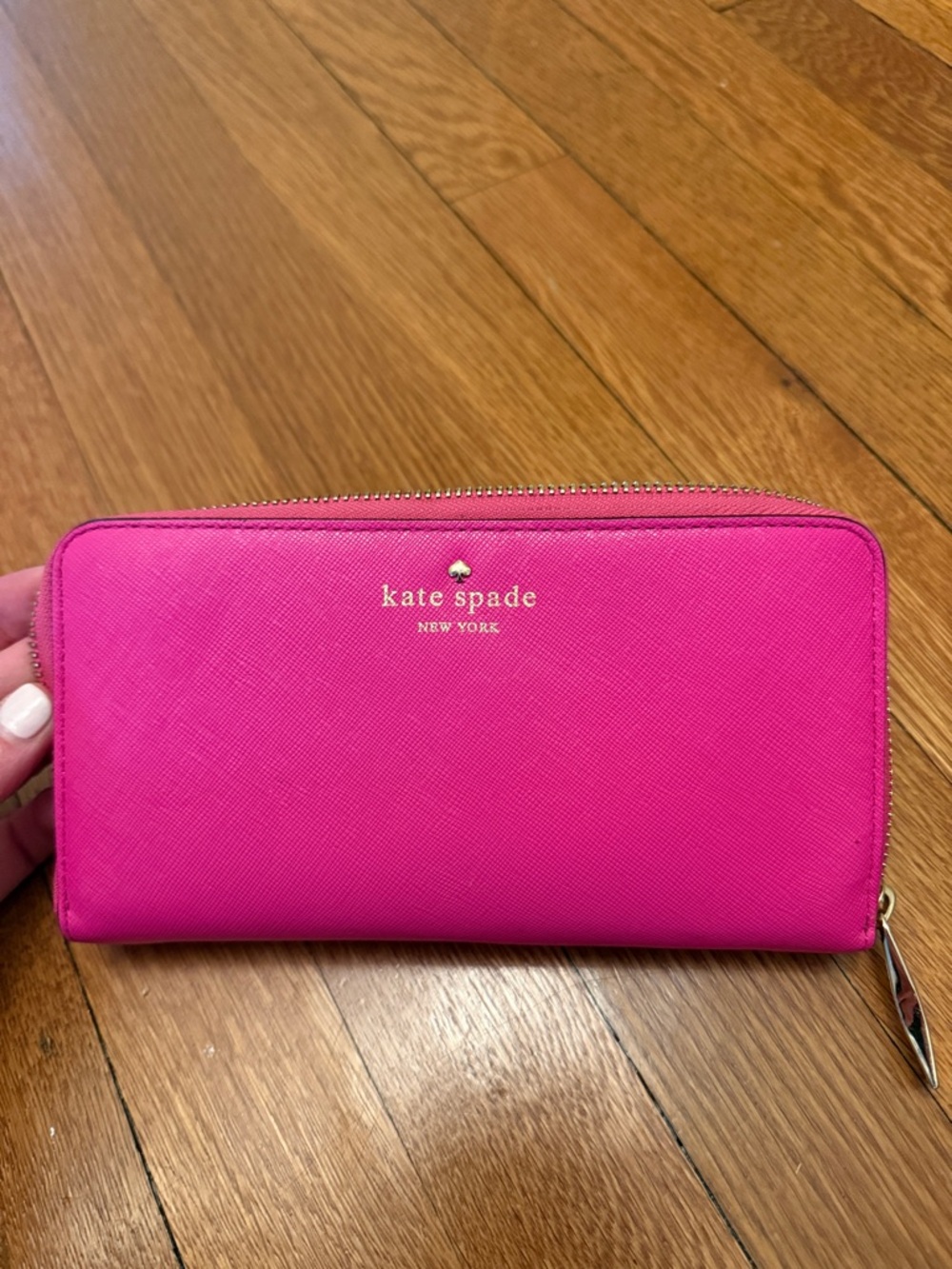 kate spade Bright Pink Zip-Around Saffiano Wallet